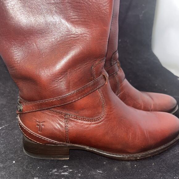FRYE 76976 Lindsay Plate Brown/Red Leather Knee High Boots Sz 6B - Picture 4 of 10